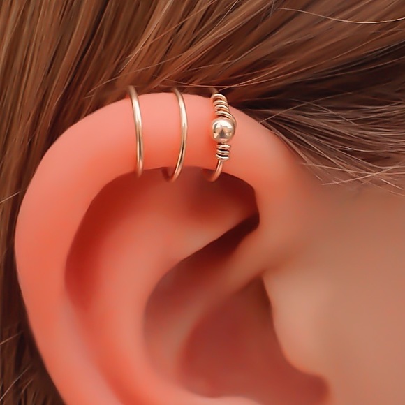 Triple Wrapped Fake Cartilage Upper Ear Cuff Helix Faux Cheater Clip On Earring - Picture 4 of 7